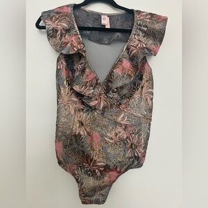 Victoria's Secret Pink and Gray Ruffle Bodysuit